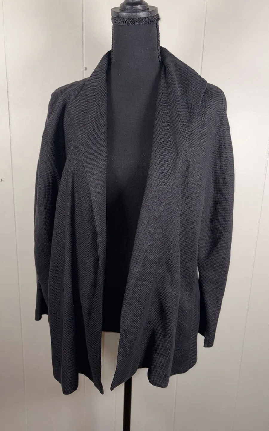 eileen fisher XL textured blazer cardigan black linen cotton Waterfall Drape