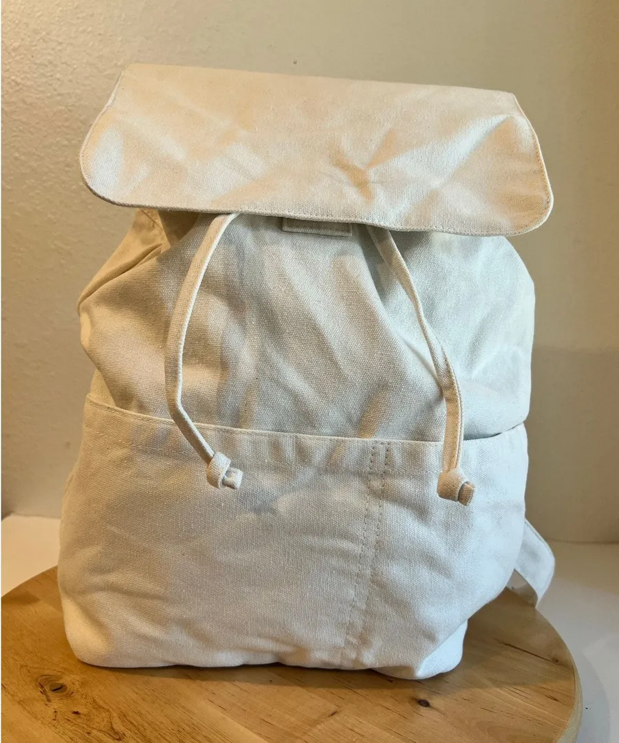 Laude The Label Cream Ivory Cotton Canvas Convertible Backpack White