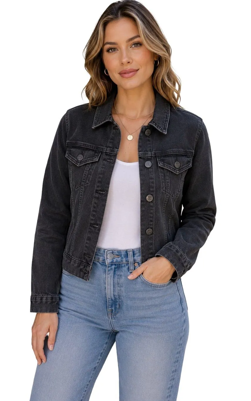 NWT RISEN Gigi Black Denim Jacket Size L