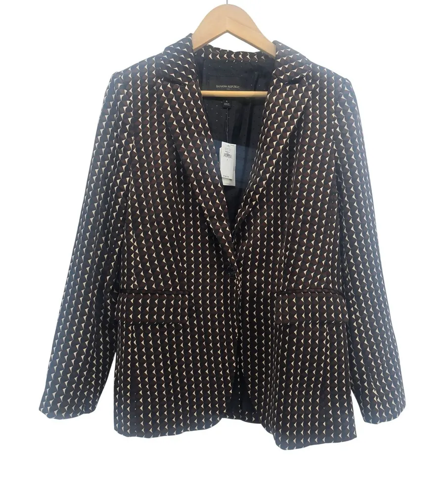 Banana Republic Blazer Womens 4 Geometric Print Brown Black Cream NEW