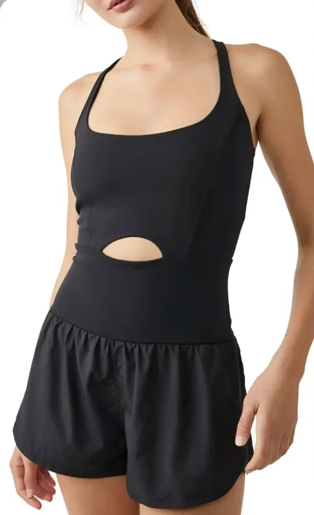 Free People Movement NWOT Righteous Runsie Romper Black Size L