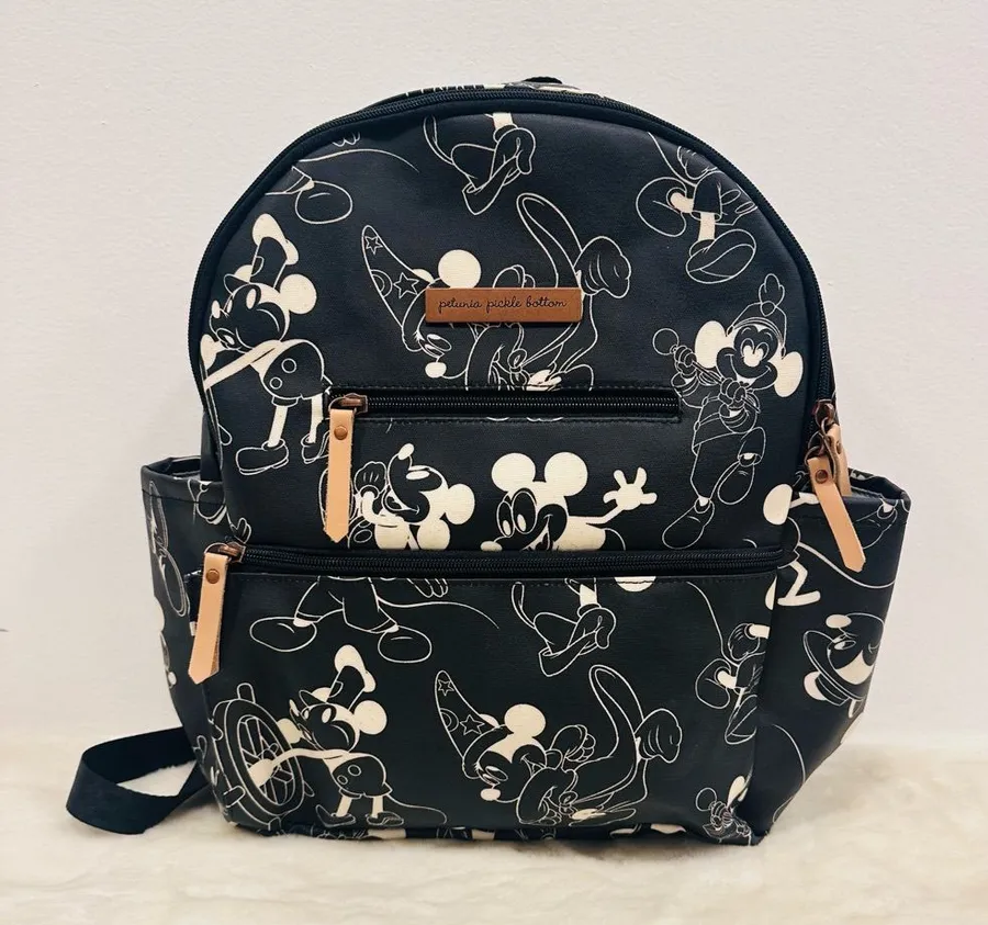 Petunia Pickle Bottom Black and Cream Mickey mini Mouse Backpack diaper bag!