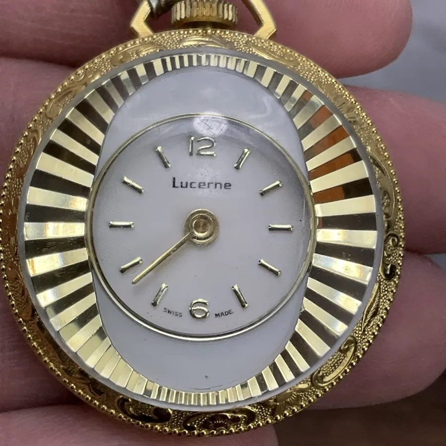 Vintage Lucerne Watch Gold Tone Swiss Made Pendant Mechanical Wind Up Works!