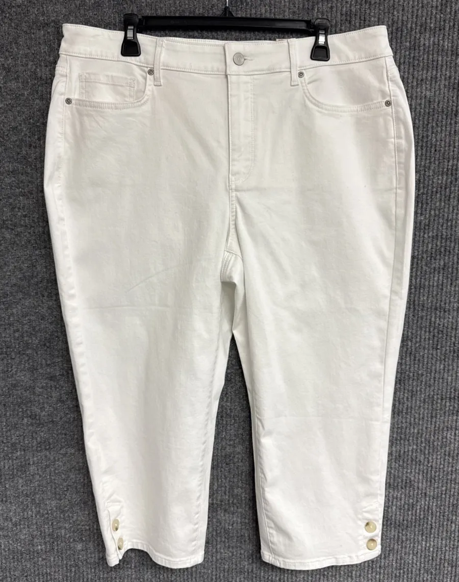 NYDJ Marilyn Crop White Denim Lift X Tuck Tech Jeans Size 16W NWT Button Hem