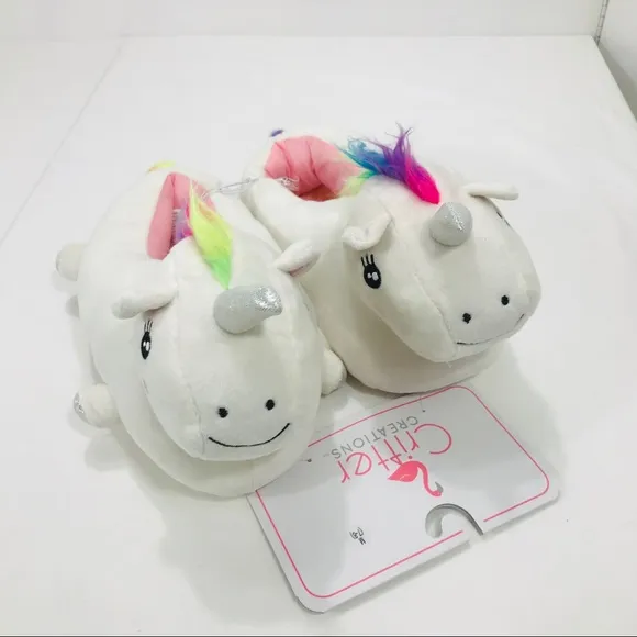 Critter Creations Unicorn Slippers White, Size 7