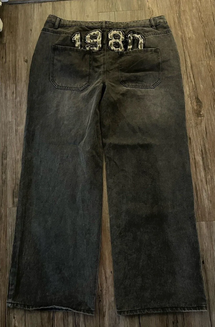 Edikted 1980 Wide-Leg Low-Rise Black Denim Jeans Sz 36
