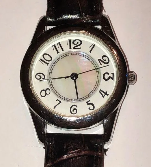 Vintage Mother of Pearl Brown Faux Leather Band Boho Retro Watch Wristwatch