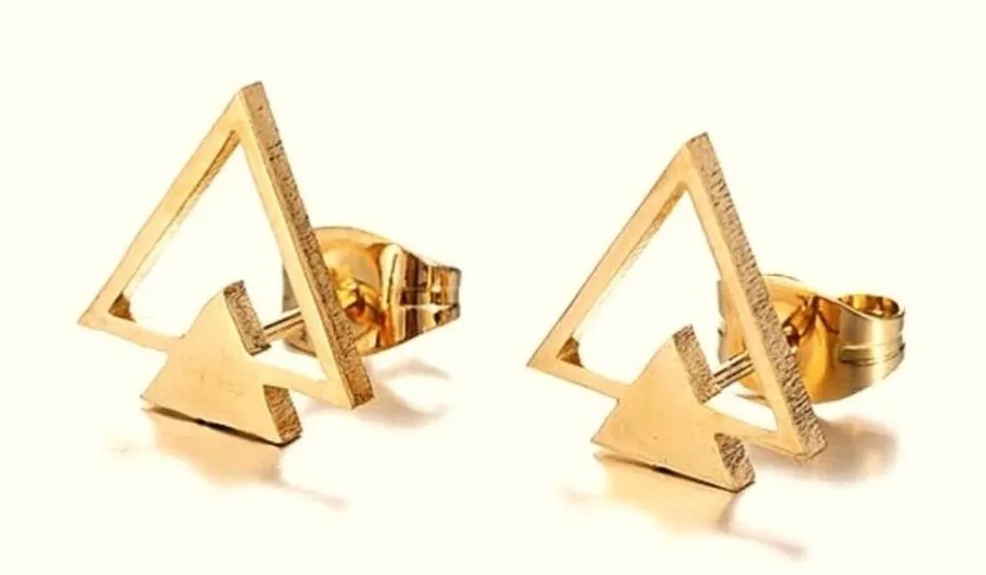 Unisex Triangle 18k Gold Plated Silver Stud Earrings, 10mm