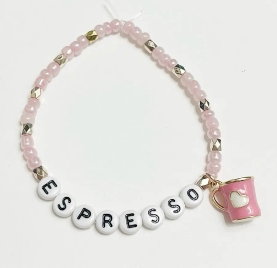 Sabrina Carpenter Espresso Beaded Friendship Bracelet with Pink Coffee Charm