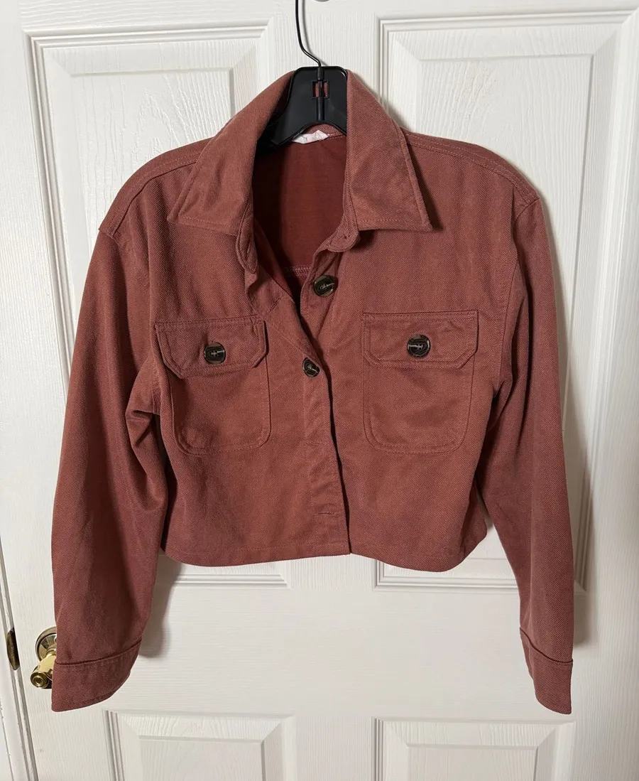 Beautees Cropped Jacket in Rose Brown medium oversize Pink