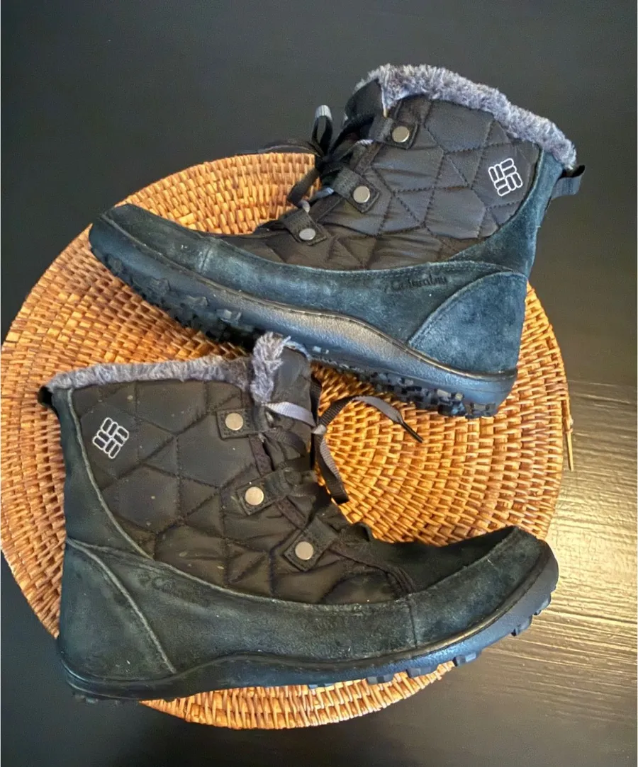 Columbia Minx Mid II Omni-Heat Waterproof Winter Boots Black Suede 9.5 YL5251
