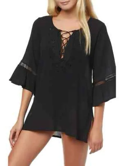 O’Neill Salt Water Solids Lace-Up Bell Sleeve Swim Cover Up NWT Size Small