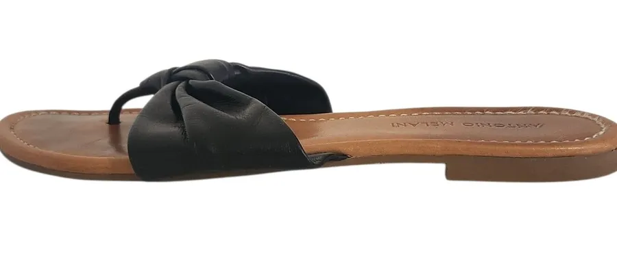 Antonio Melani Black Leather Thong Sandals Size 9.5