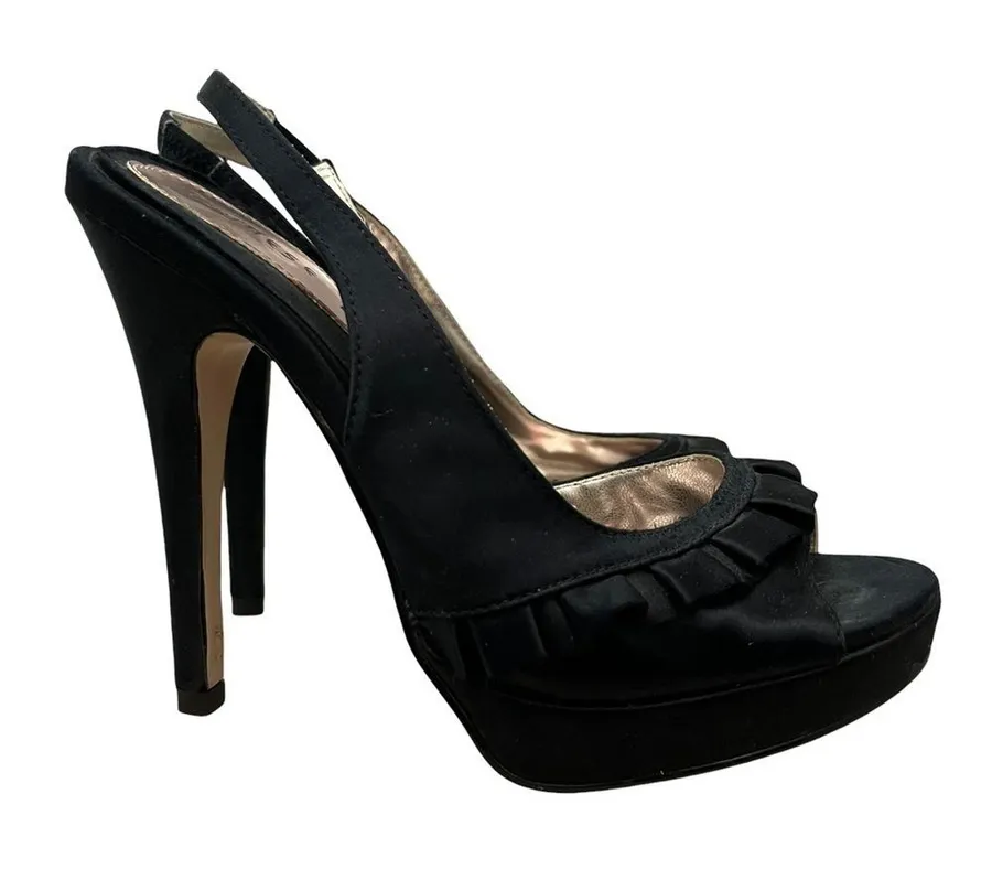 Chinese Laundry Black Ruffle Strap Stiletto Heels 5