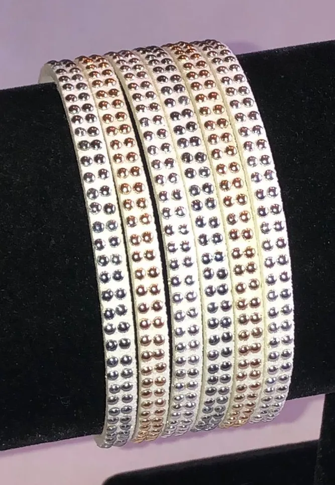 White Faux Leather Bracelet with Gold Tone & Silver Tone Studs