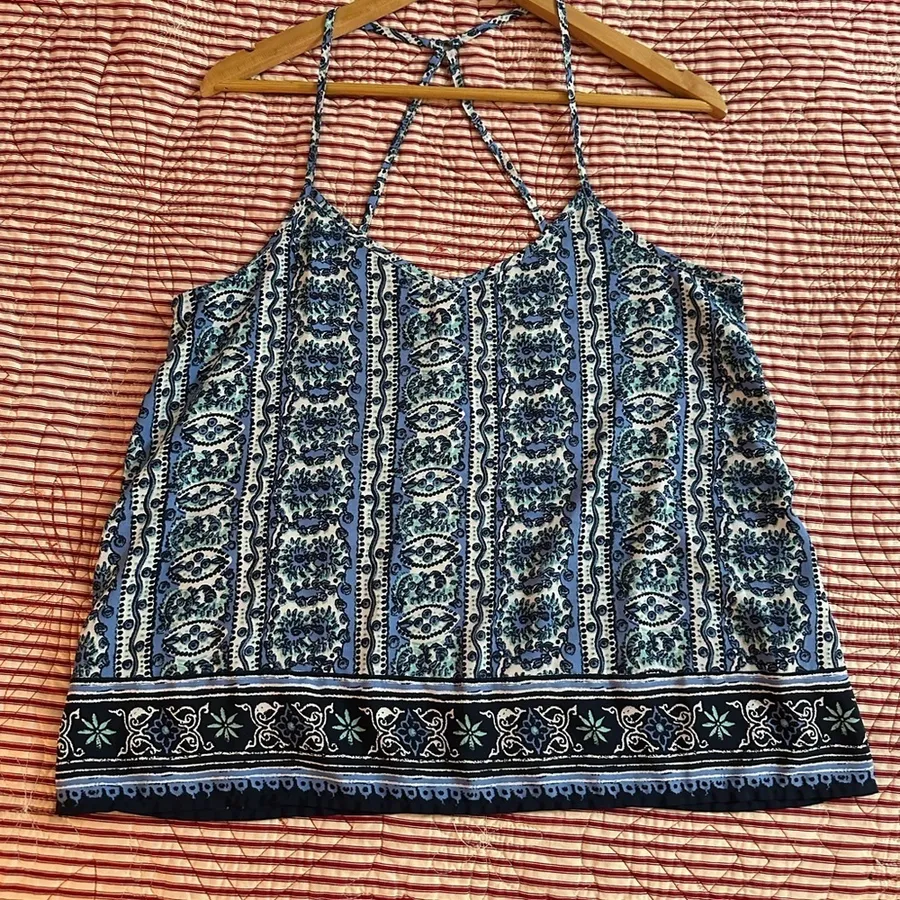Hollister Blue and White Relaxed Crop Top