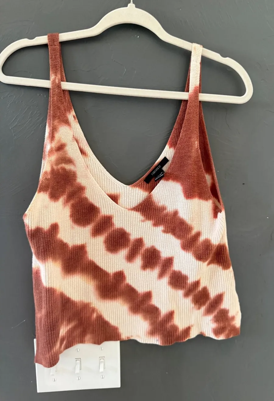 Forever 21 Vintage Y2k Tie Dye Knit V-Neck Tank Top Terracotta Cream Size S