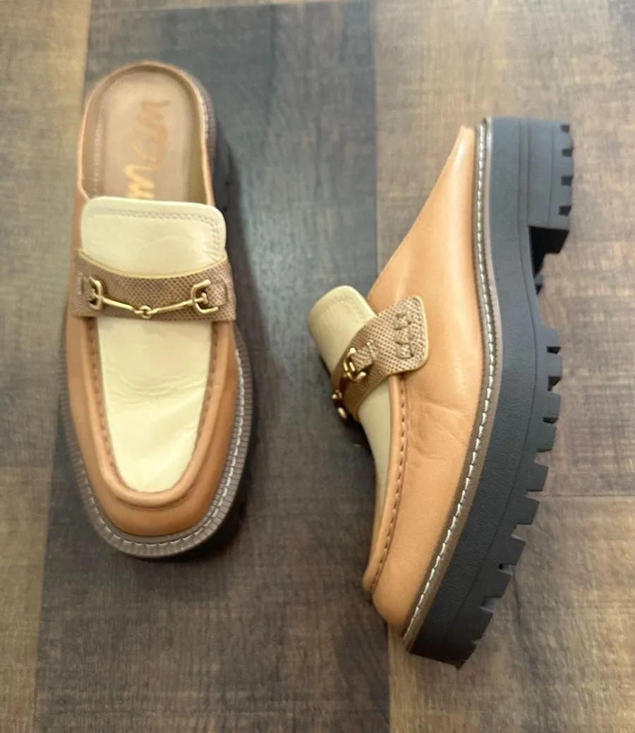 Sam Edelman Laurs Platform Mule Loafers Tan Cream Size 7.5