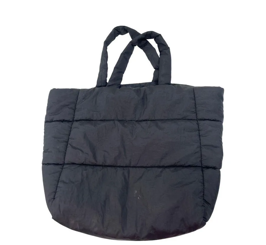 Primark Black Quilted Tote Bag With Snap Closure & Inner Pockets 10t
