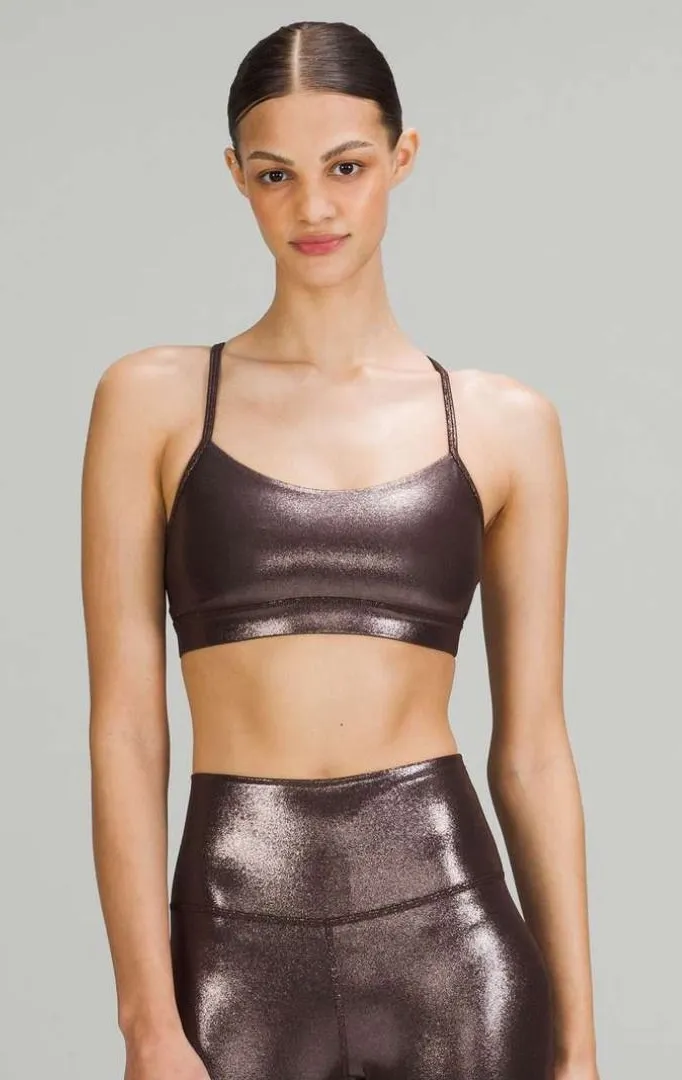 Lululemon Flow Y Bra Nulu Metallic Foil Brown Athleisure Yoga Ballet Coquette