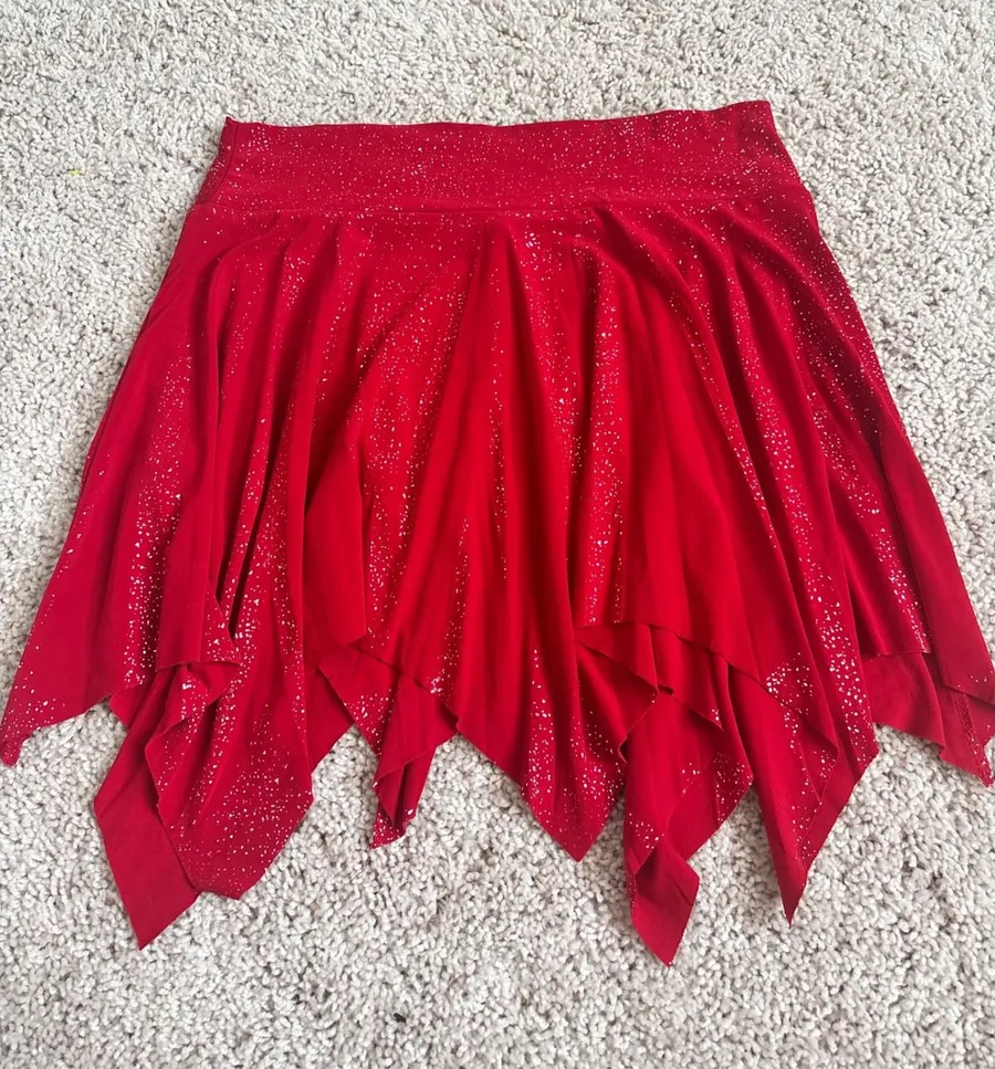 Redbugs Handkerchief Hem Skirt Womens Small Red Vintage Y2K Glitter Sparkle