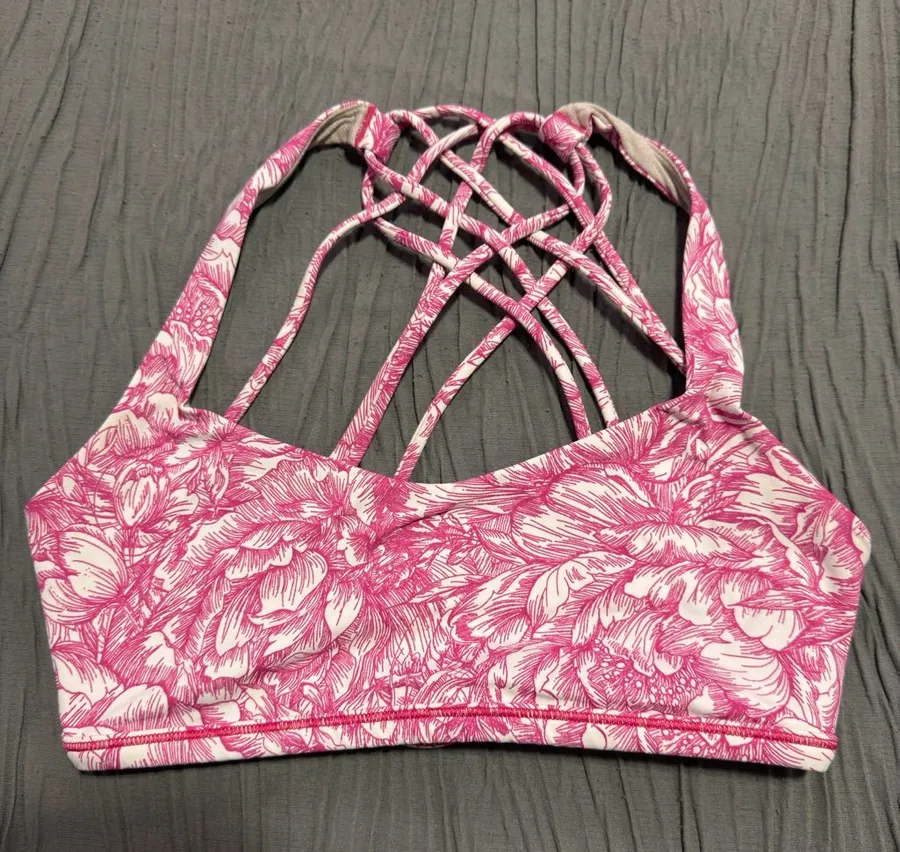 lululemon athletica Pink Floral Strappy Sports Bra
