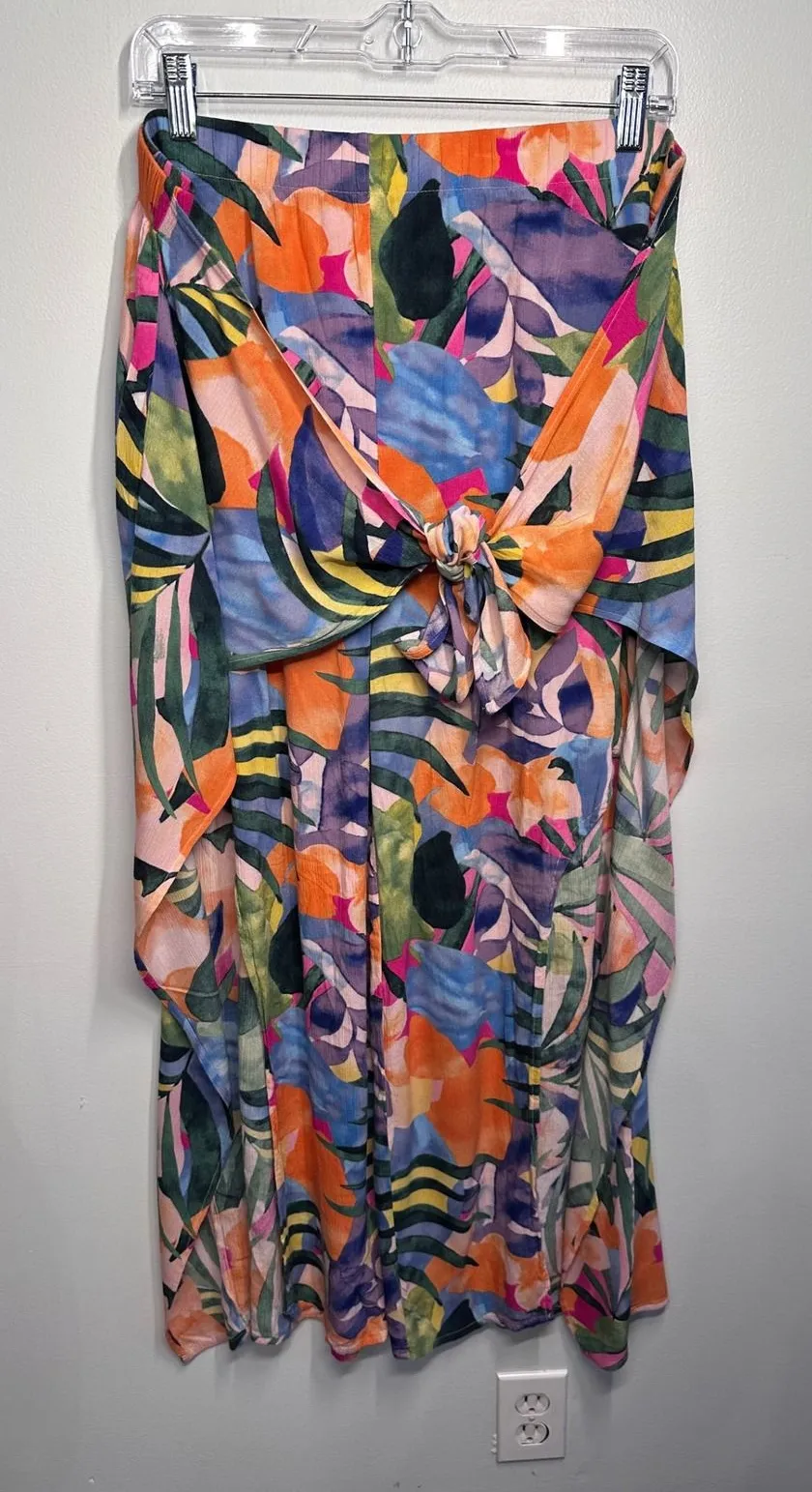 Kona Sol Womens XL Tropical Floral Wide Leg Swim Cover Up Pants Front Tie Multi