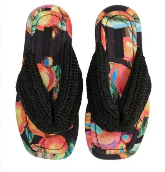 Farm Rio Cashew Crochet Puffy Flip-Flops, Size 6, $185