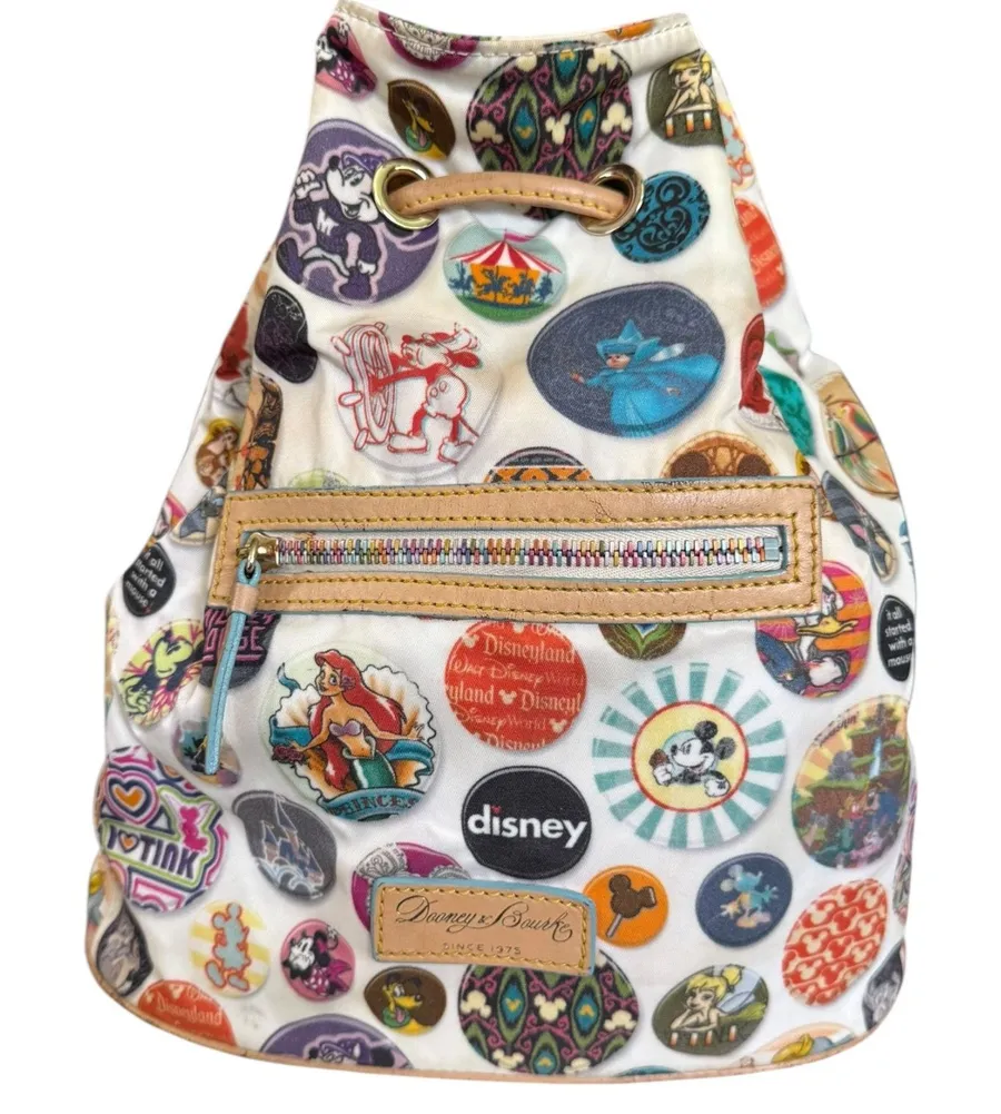 Dooney & Bourke Disney Buttons Drawstring Backpack Purse Mickey Minnie