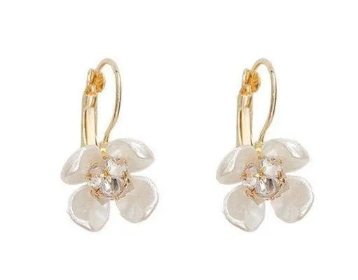 Crystal Flower Dangle Drop Earrings Gold