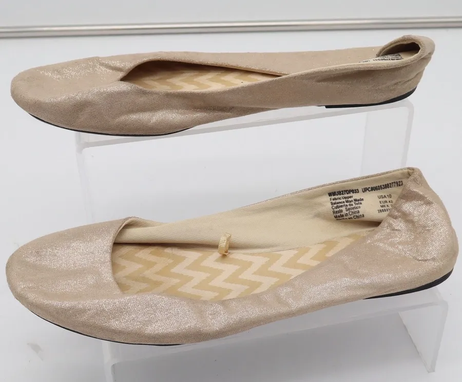 Champagne Gold Metallic Shimmer Ballet Flats Round Toe Slip On Womens Size 10