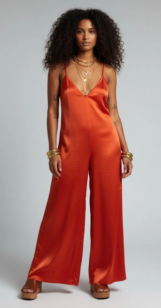 ASOS DESIGN Orange Boho Wide Leg Strappy Jumpsuit Size 12 Vacation Festival