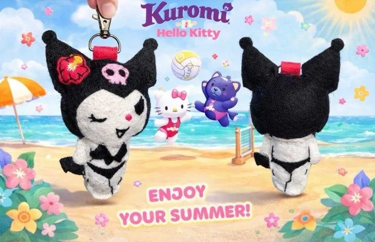 Kuromi Handmade Felt Keychain Bag Charm Summer Bikini Floral Kawaii Plush Island
