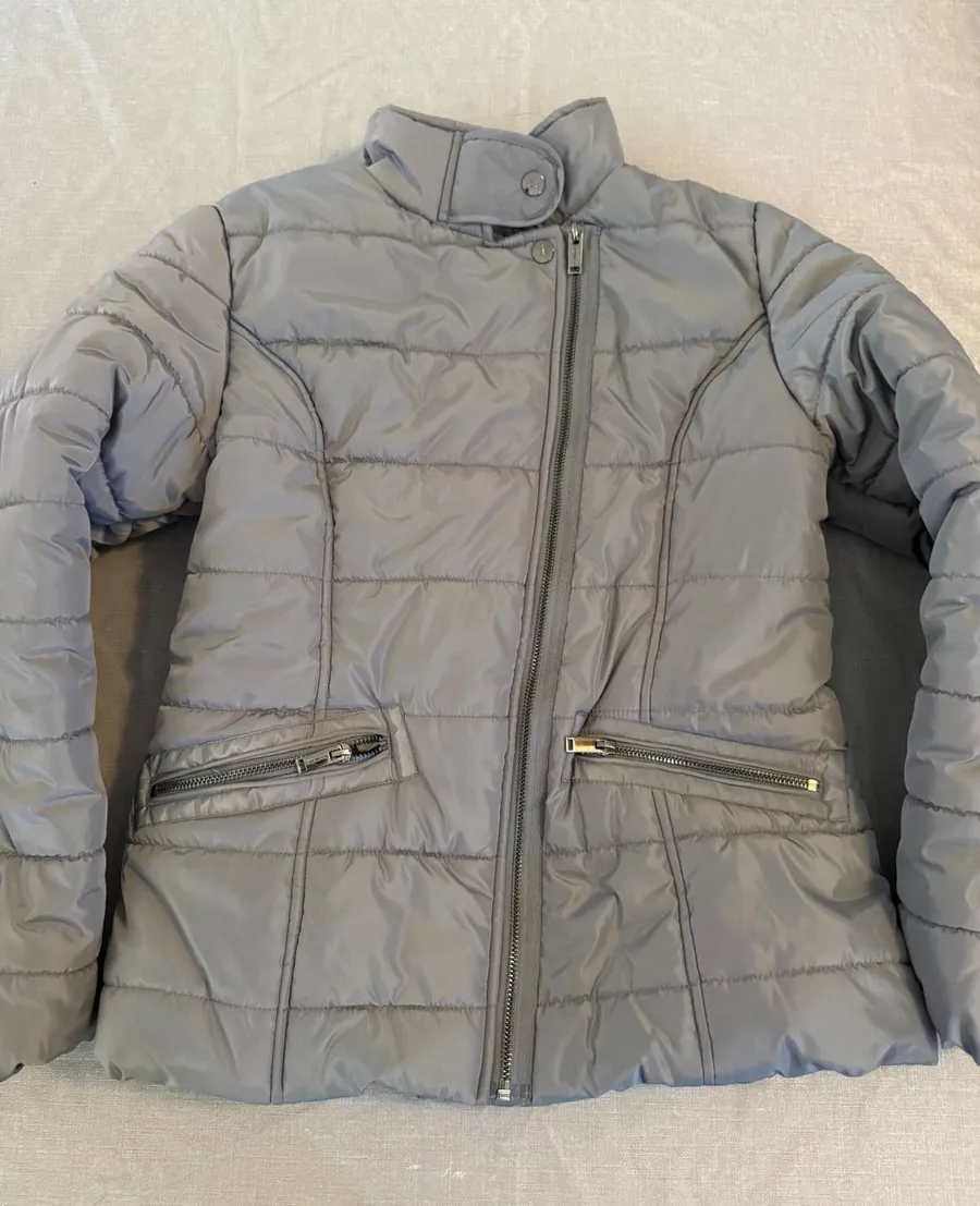 Calvin Klein Jeans Gray Puffer Jacket Fleece Lined Asymmetrical Zip Girls XL 16