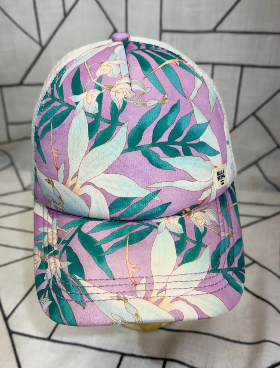 Billabong Trucker Hat OS Purple Floral Tropical Mesh Snapback Cap
