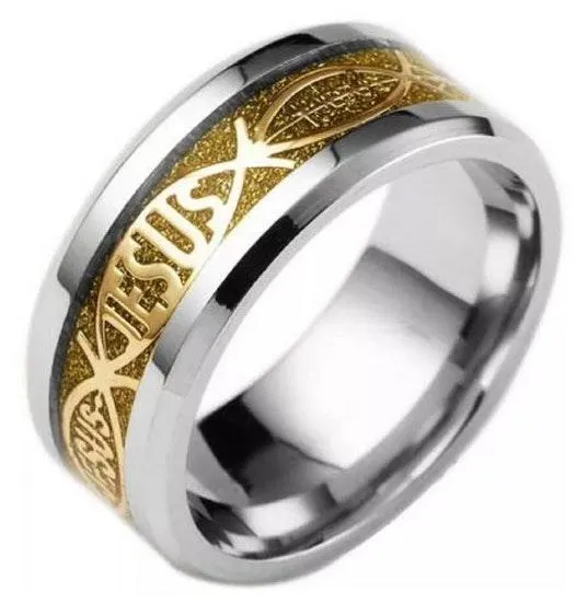 Gold Carbon Fiber Jesus Ring