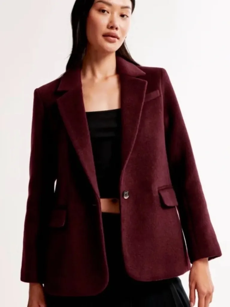 Abercrombie Wool Blend Blazer Jacket in Burgundy Size Small Officewear Preppy