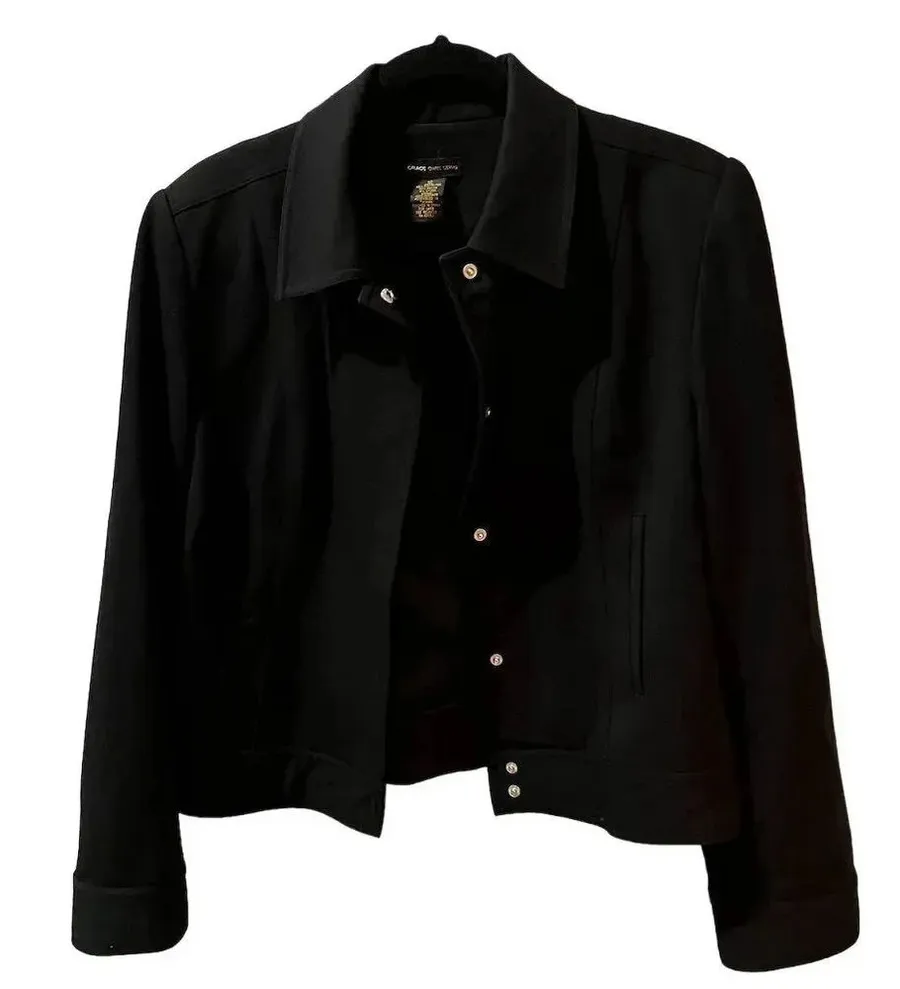 Grace Dane Lewis Women's Black Cropped Jacket Size 12 Casual Button
