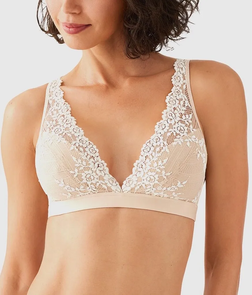 Wacoal Embrace Lace Wire Free Bralette Women 38 Nude V-Neck 852191 Lingerie