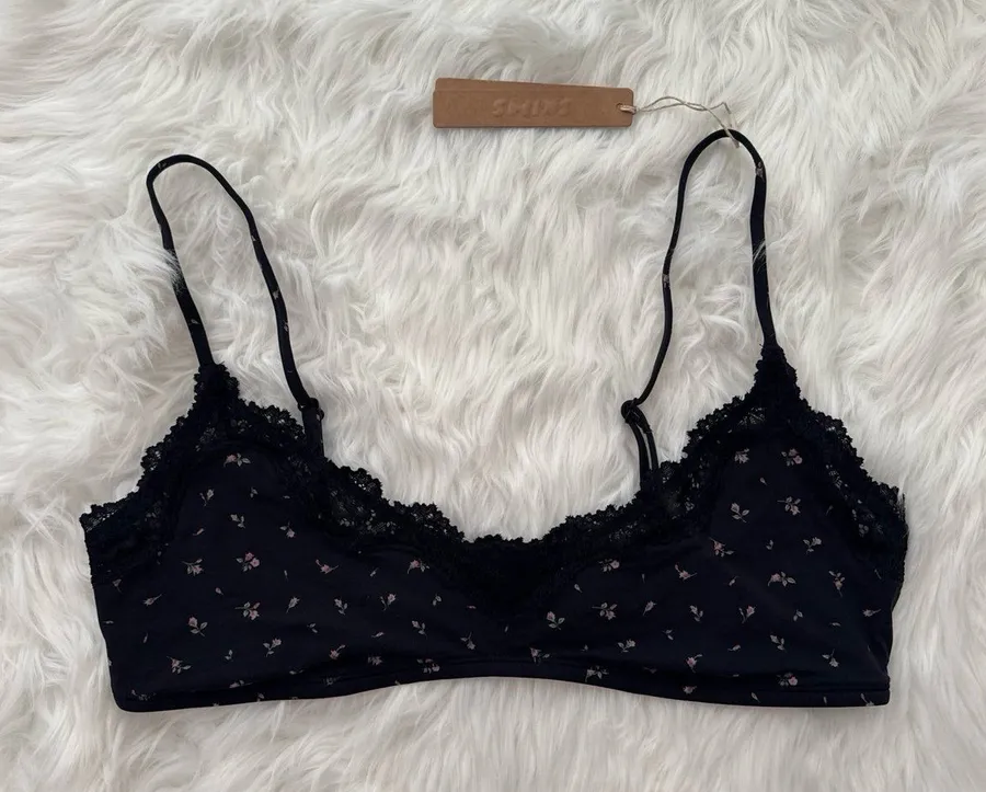 Skims Fits Everybody Lace Scoop Bralette Onyx Rosebud Print Size Large