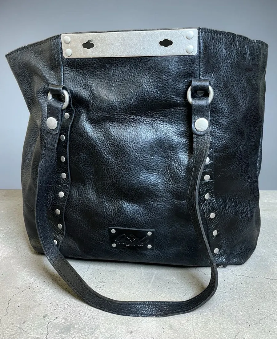 Patricia Nash Benvenuto Large Black Leather Stud-Accent Tote Bag