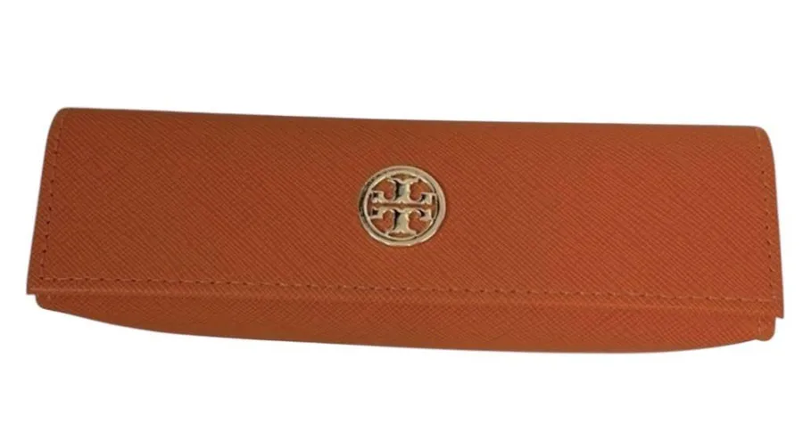 Tory Burch Small Leather Eyeglasses Case Orange with Gold-Tone Logo Hardware