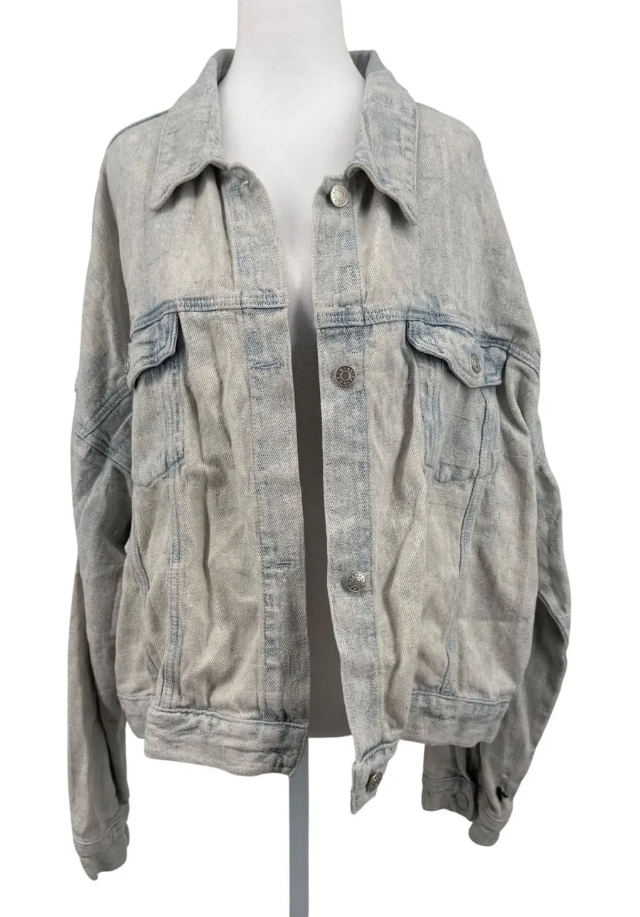 Akira Denim Jacket XL Light Wash Logo Jacquard Oversized Trucker Style Western