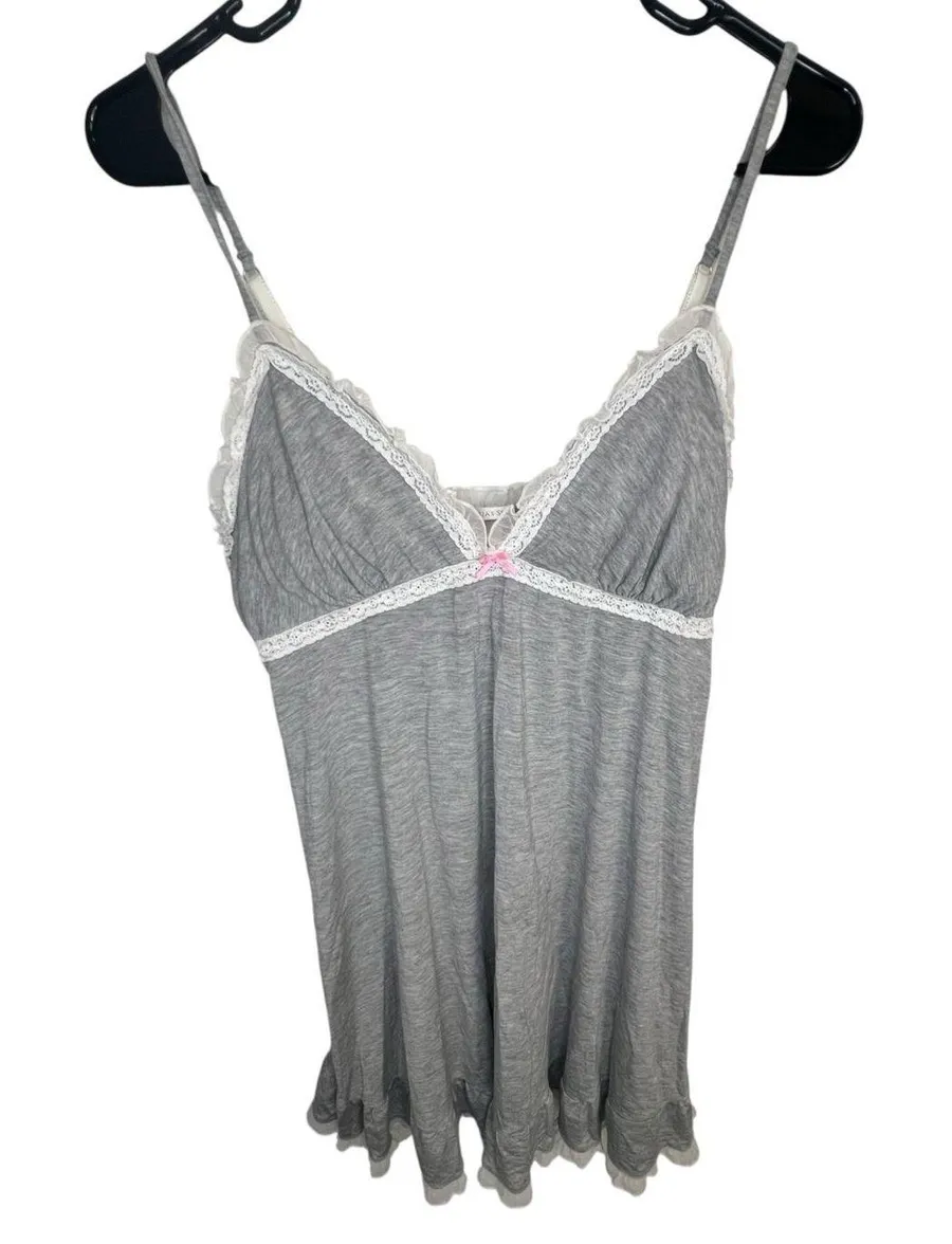 Victorias Secret Grey Spaghetti Strap Nighty Mini Dress With Lace