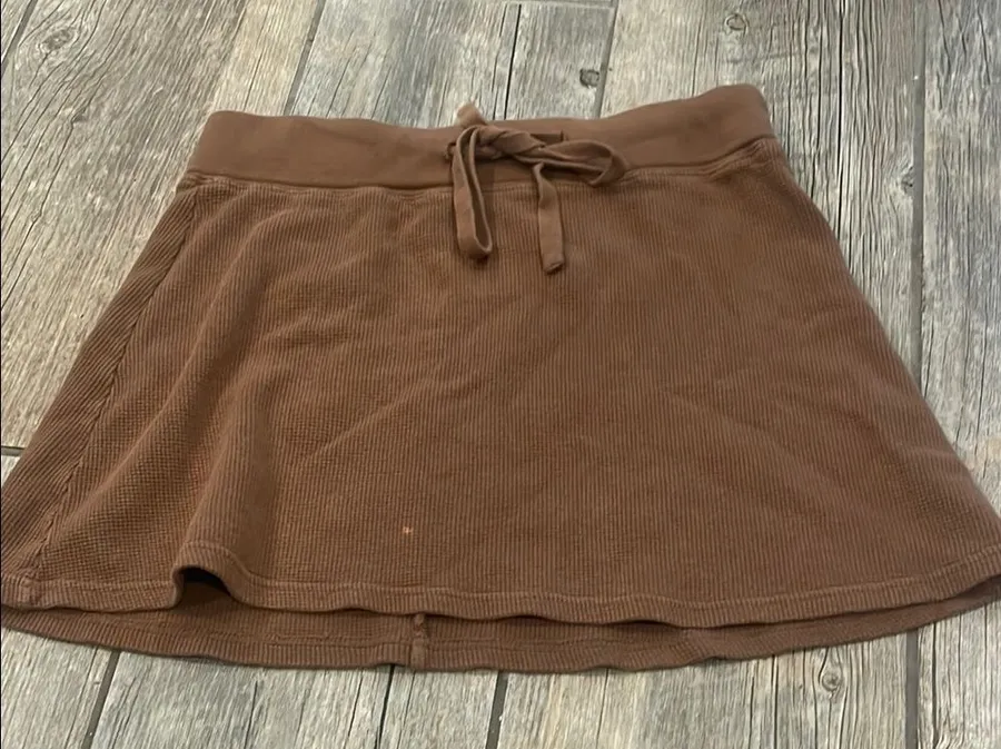 Brandy Melville Brown Skater Mini Skirt with Tie Front