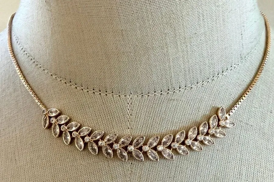 Banana Republic Gold Tone Leaf Crystal Necklace