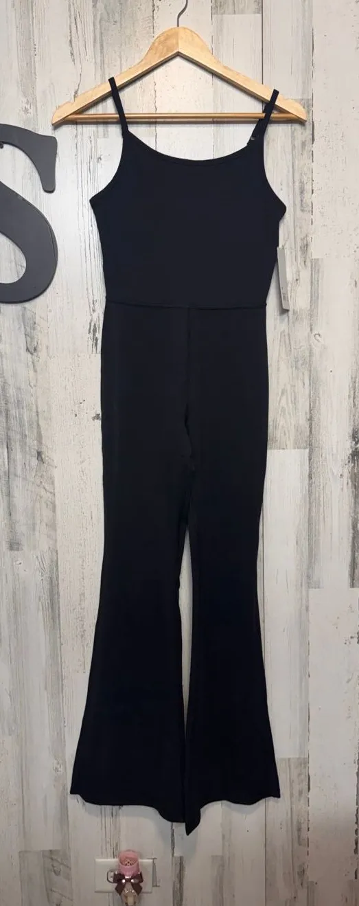 Yogalicious Lux Jumpsuit Womens Small Black Illusion Rib Scarlett Flare Bodysuit