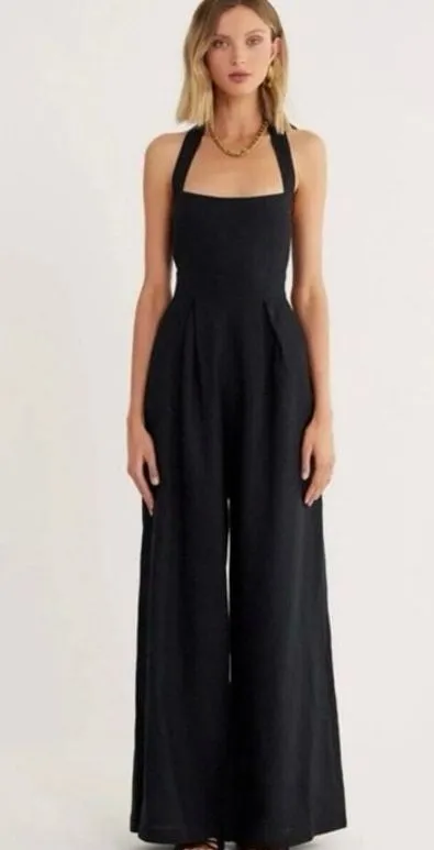 Rumer Freya Black Linen Jumpsuit Medium