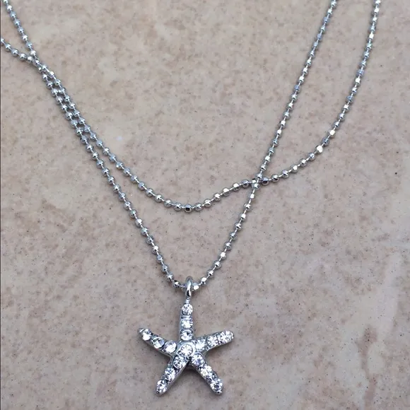 Silver Tone Sparkle Crystal Beach Starfish Anklet