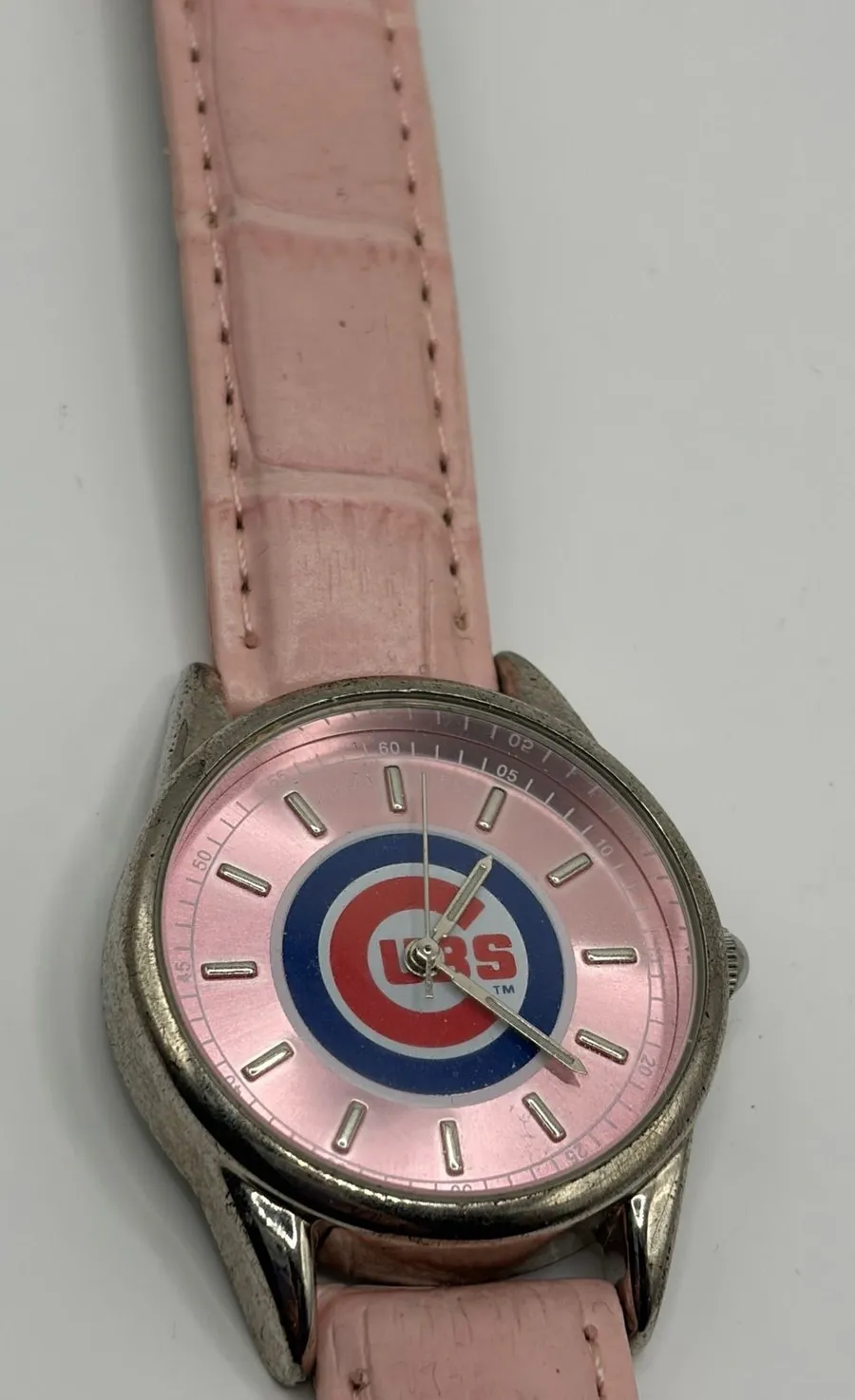Game Time Chicago Cubs Pink Leather Strap Analog Quartz Women's Watch